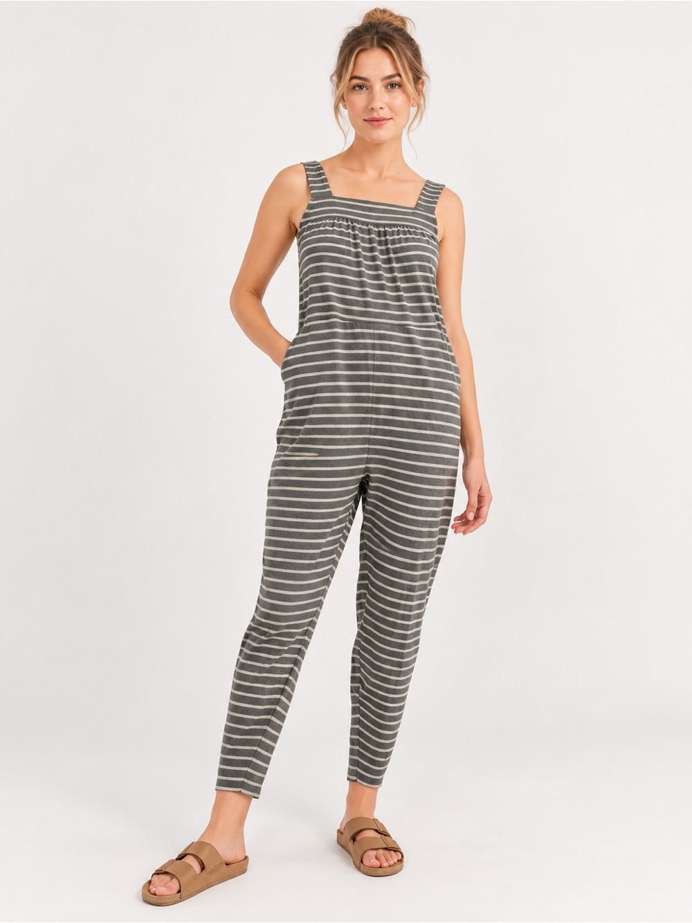 NWT Pact Alice organic cotton jumpsuit striped overalls size small one piece